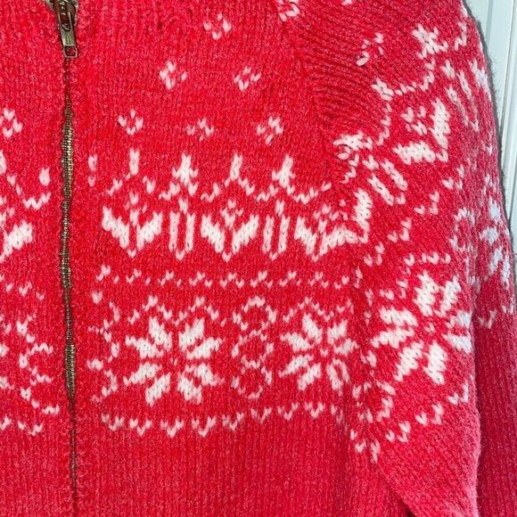 Vintage Cozy Cardigan Hand Made Neon Pink Fair Isle Heavy S/M - Picture 4 of 14